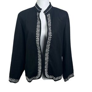 Parisian Signature Linen Blazer Women's 10 Embroidered Black Long Sleeve
